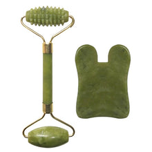 Load image into Gallery viewer, Natural Jade Roller Facial Massager and Guasha Massage Board Set