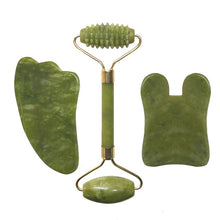 Load image into Gallery viewer, Natural Jade Roller Facial Massager and Guasha Massage Board Set